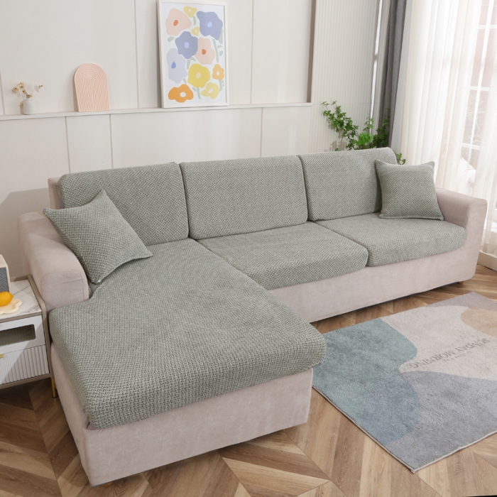 91家纺网 家纺一手货源 找家纺 兴妮雅家纺 2023新款雪尼尔贵妃坐垫沙发笠弹力全包冬季加厚沙发坐垫套 浅豆绿