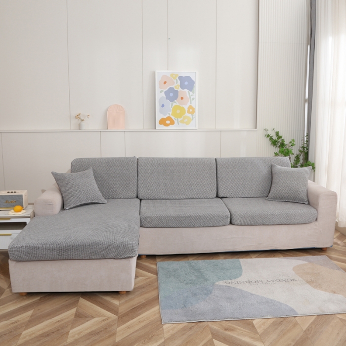 91家纺网 家纺一手货源 找家纺 兴妮雅家纺 2023新款雪尼尔贵妃坐垫沙发笠弹力全包冬季加厚沙发坐垫套 浅灰