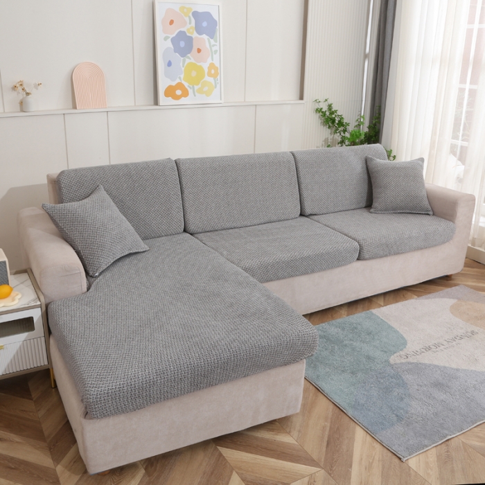 91家纺网 家纺一手货源 找家纺 兴妮雅家纺 2023新款雪尼尔贵妃坐垫沙发笠弹力全包冬季加厚沙发坐垫套 浅灰