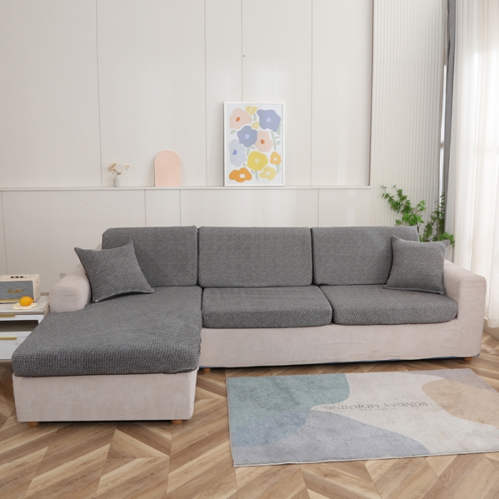 91家纺网 家纺一手货源 找家纺 兴妮雅家纺 2023新款雪尼尔贵妃坐垫沙发笠弹力全包冬季加厚沙发坐垫套 深灰