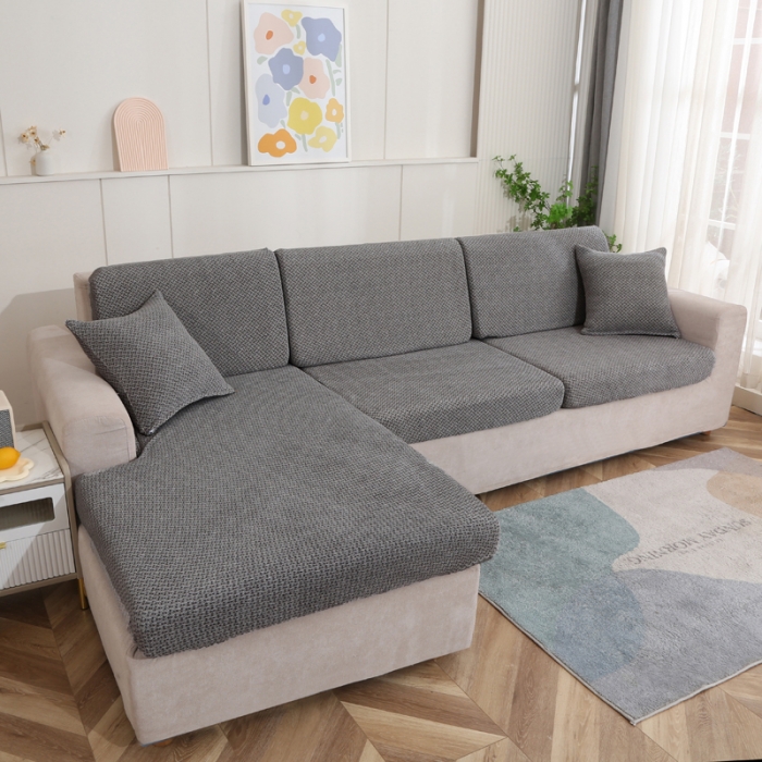 91家纺网 家纺一手货源 找家纺 兴妮雅家纺 2023新款雪尼尔贵妃坐垫沙发笠弹力全包冬季加厚沙发坐垫套 深灰