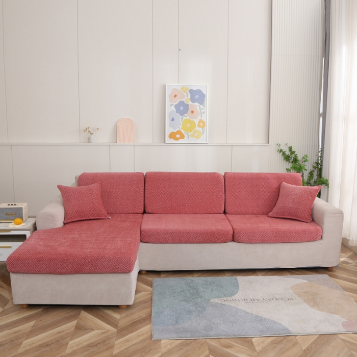 91家纺网 家纺一手货源 找家纺 兴妮雅家纺 2023新款雪尼尔贵妃坐垫沙发笠弹力全包冬季加厚沙发坐垫套 砖红