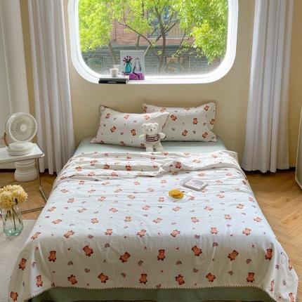 91家纺网 家纺一手货源 找家纺 （总）柚子 2023新款全棉有氧双层纱夏被四件套