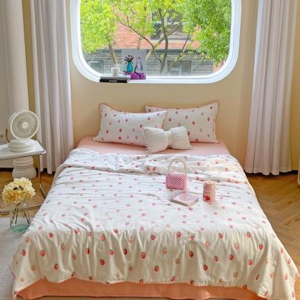 91家纺网 家纺一手货源 找家纺 （总）柚子 2023新款全棉有氧双层纱夏被四件套