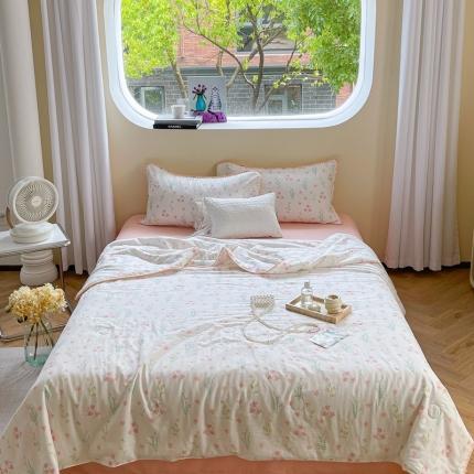 91家纺网 家纺一手货源 找家纺 （总）柚子 2023新款全棉有氧双层纱夏被四件套