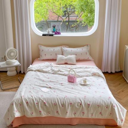 91家纺网 家纺一手货源 找家纺 （总）柚子 2023新款全棉有氧双层纱夏被四件套