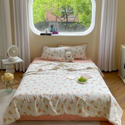 91家纺网 家纺一手货源 找家纺 （总）柚子 2023新款全棉有氧双层纱夏被四件套