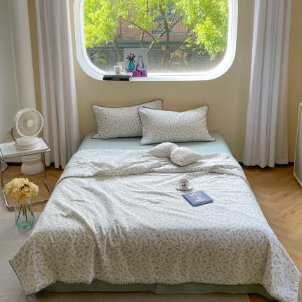 91家纺网 家纺一手货源 找家纺 （总）柚子 2023新款全棉有氧双层纱夏被四件套