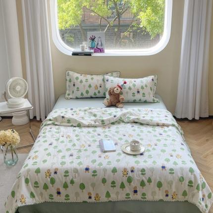 91家纺网 家纺一手货源 找家纺 （总）柚子 2023新款全棉有氧双层纱夏被四件套