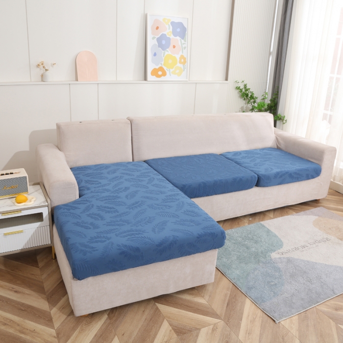 91家纺网 家纺一手货源 找家纺 兴妮雅 2023新款大树叶防水弹力立体浮雕提花贵妃沙发坐垫套 宝蓝