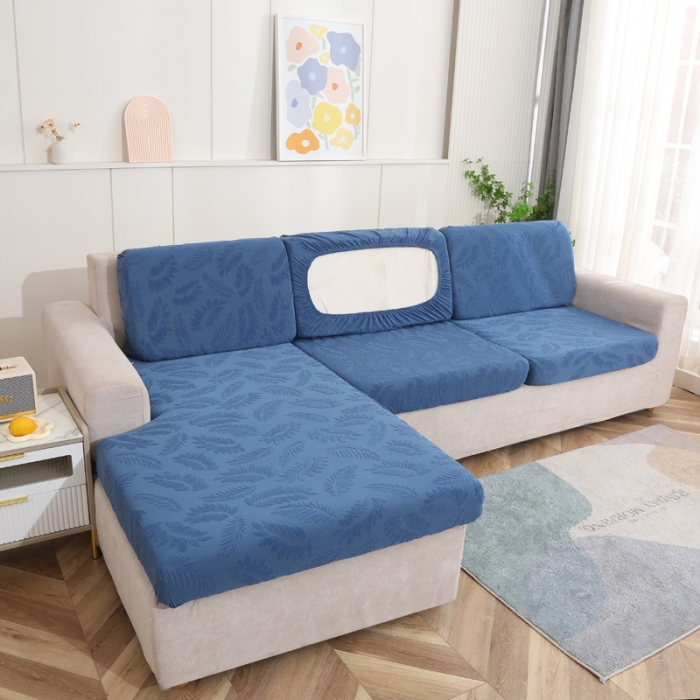 91家纺网 家纺一手货源 找家纺 兴妮雅 2023新款大树叶防水弹力立体浮雕提花贵妃沙发坐垫套 宝蓝