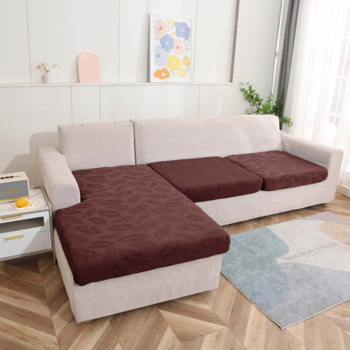 91家纺网 家纺一手货源 找家纺 兴妮雅 2023新款大树叶防水弹力立体浮雕提花贵妃沙发坐垫套 咖啡