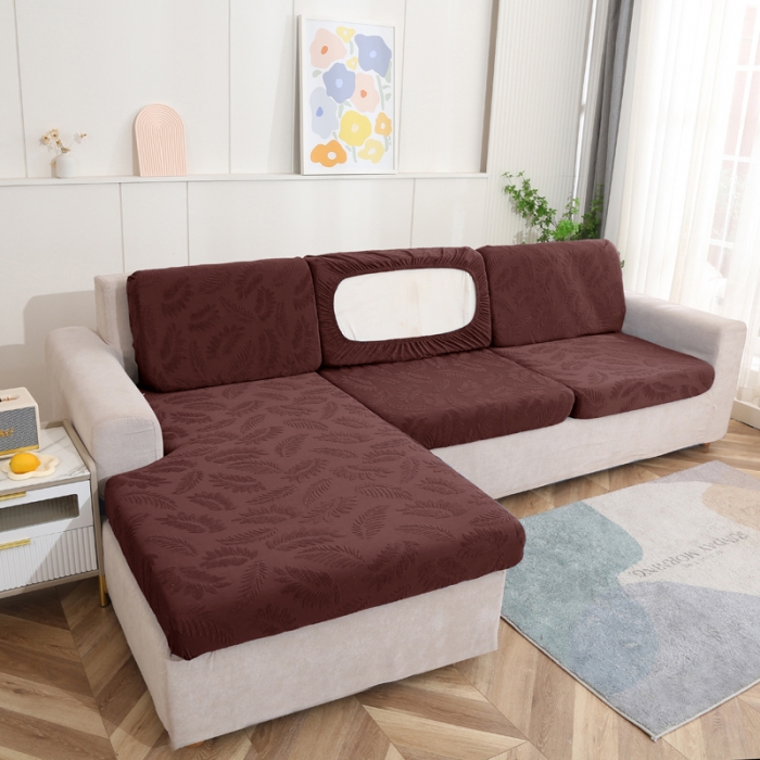 91家纺网 家纺一手货源 找家纺 兴妮雅 2023新款大树叶防水弹力立体浮雕提花贵妃沙发坐垫套 咖啡