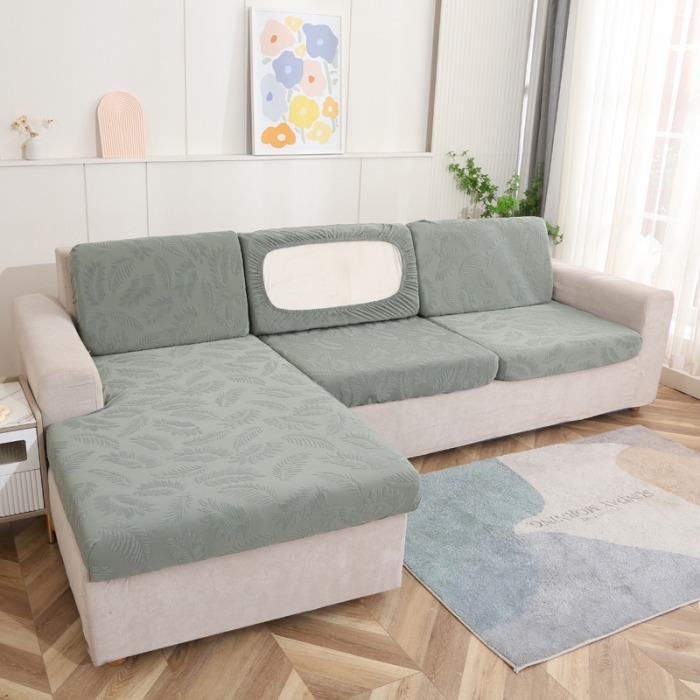 91家纺网 家纺一手货源 找家纺 兴妮雅 2023新款大树叶防水弹力立体浮雕提花贵妃沙发坐垫套 抹茶绿