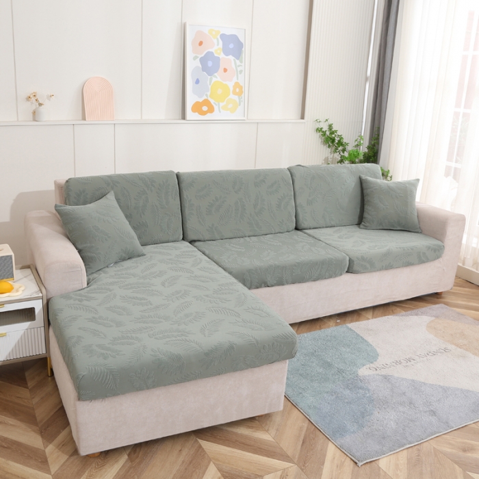 91家纺网 家纺一手货源 找家纺 兴妮雅 2023新款大树叶防水弹力立体浮雕提花贵妃沙发坐垫套 抹茶绿