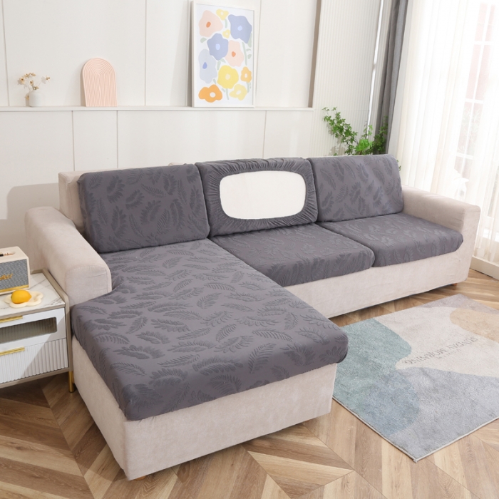 91家纺网 家纺一手货源 找家纺 兴妮雅 2023新款大树叶防水弹力立体浮雕提花贵妃沙发坐垫套 深灰