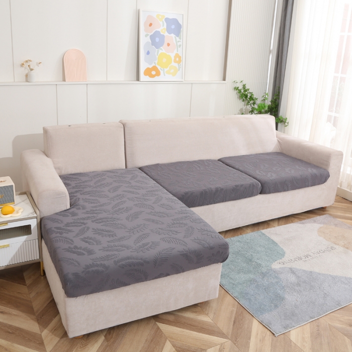 91家纺网 家纺一手货源 找家纺 兴妮雅 2023新款大树叶防水弹力立体浮雕提花贵妃沙发坐垫套 深灰