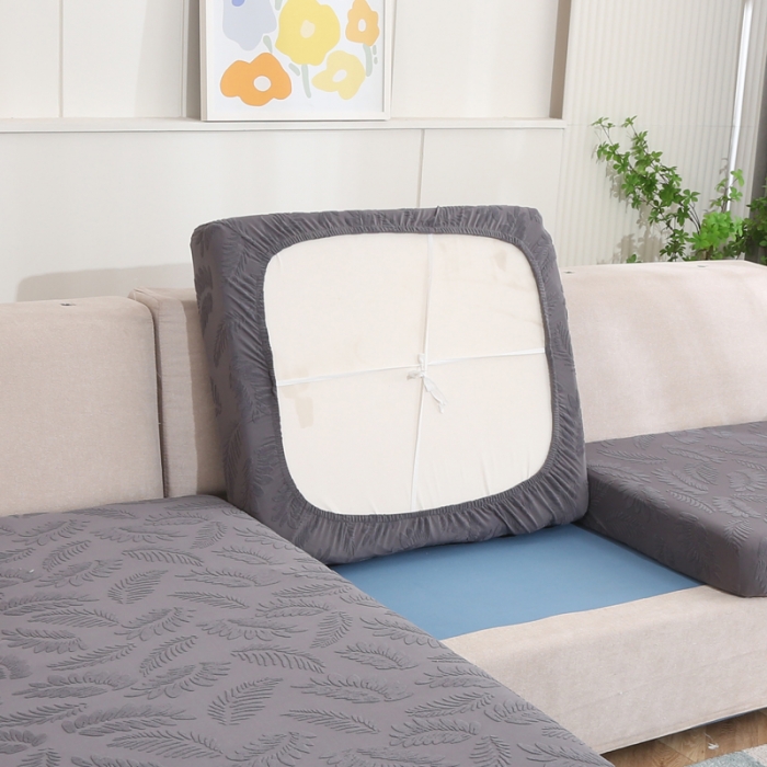 91家纺网 家纺一手货源 找家纺 兴妮雅 2023新款大树叶防水弹力立体浮雕提花贵妃沙发坐垫套 深灰