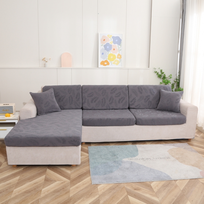 91家纺网 家纺一手货源 找家纺 兴妮雅 2023新款大树叶防水弹力立体浮雕提花贵妃沙发坐垫套 深灰