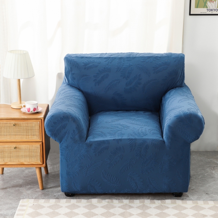91家纺网 家纺一手货源 找家纺 兴妮雅2023新款大树叶防水弹力沙发笠立体浮雕提花组合沙发套 宝蓝