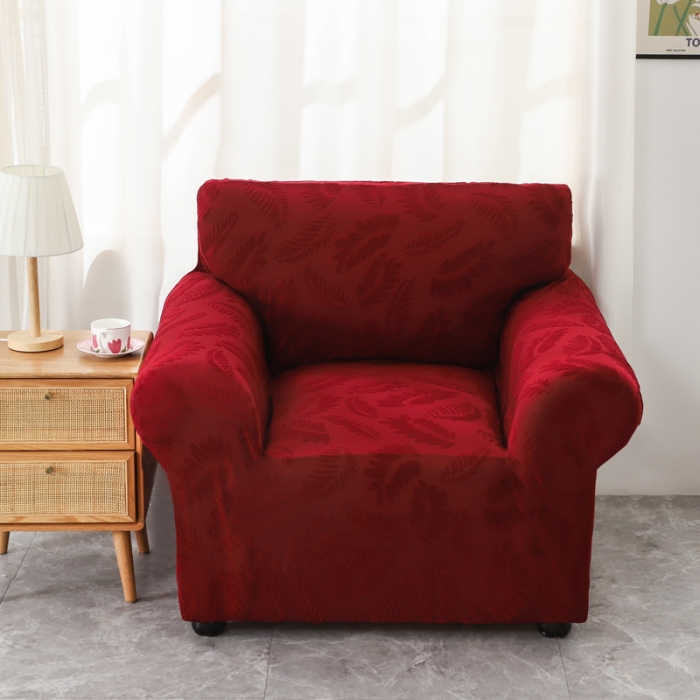 91家纺网 家纺一手货源 找家纺 兴妮雅2023新款大树叶防水弹力沙发笠立体浮雕提花组合沙发套 酒红