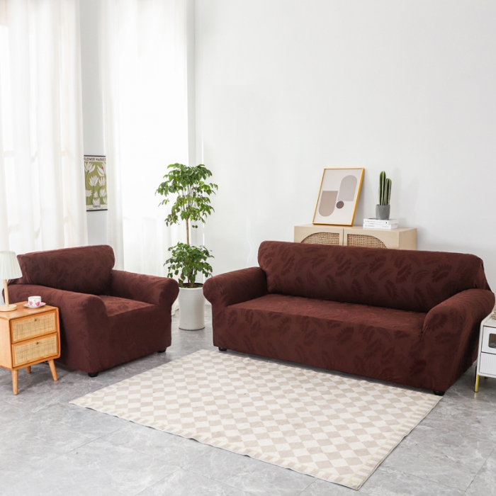 91家纺网 家纺一手货源 找家纺 兴妮雅2023新款大树叶防水弹力沙发笠立体浮雕提花组合沙发套 咖啡