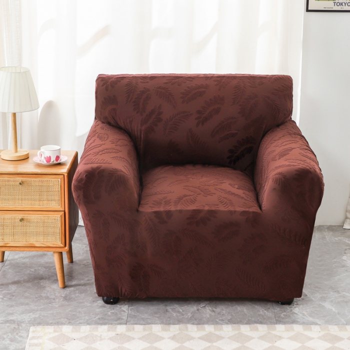 91家纺网 家纺一手货源 找家纺 兴妮雅2023新款大树叶防水弹力沙发笠立体浮雕提花组合沙发套 咖啡