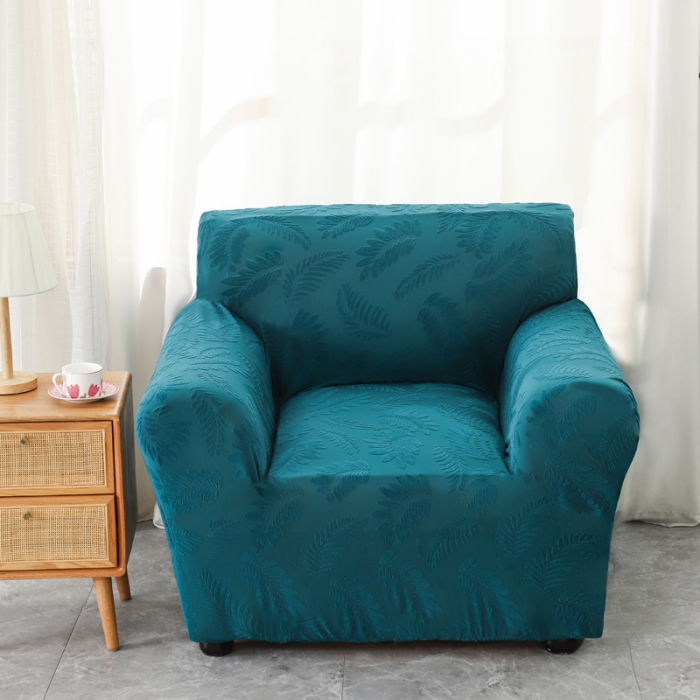 91家纺网 家纺一手货源 找家纺 兴妮雅2023新款大树叶防水弹力沙发笠立体浮雕提花组合沙发套 孔雀蓝