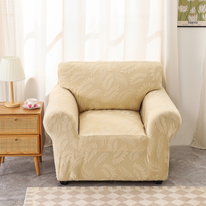 91家纺网 家纺一手货源 找家纺 兴妮雅2023新款大树叶防水弹力沙发笠立体浮雕提花组合沙发套 米黄