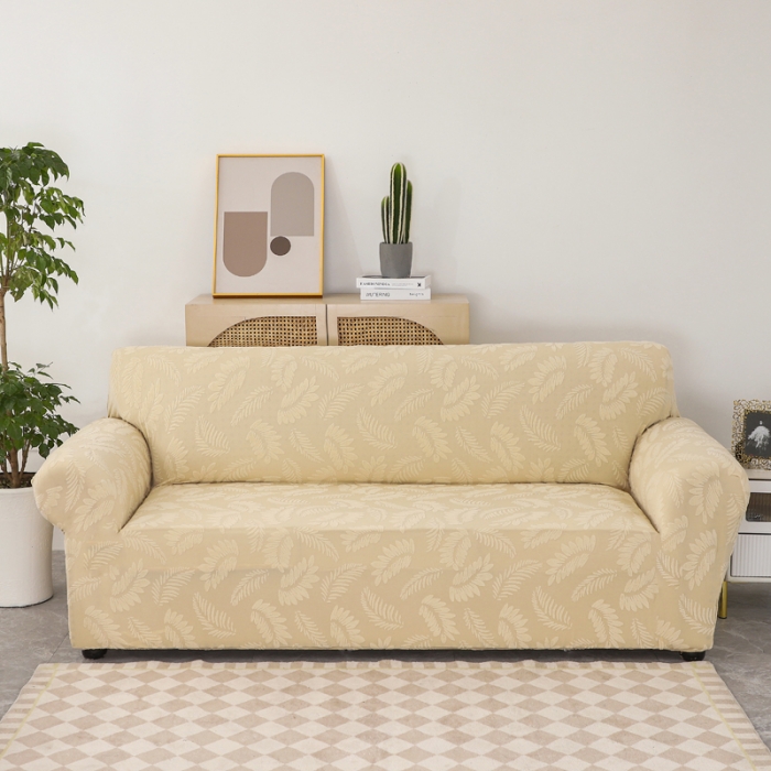 91家纺网 家纺一手货源 找家纺 兴妮雅2023新款大树叶防水弹力沙发笠立体浮雕提花组合沙发套 米黄