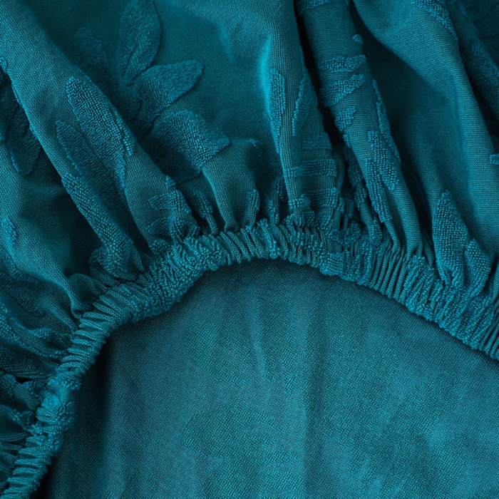 91家纺网 家纺一手货源 找家纺 兴妮雅2023新款大树叶防水弹力沙发笠立体浮雕提花组合沙发套 孔雀蓝