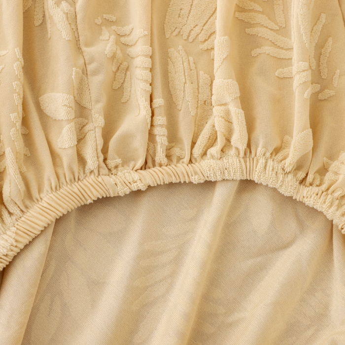 91家纺网 家纺一手货源 找家纺 兴妮雅2023新款大树叶防水弹力沙发笠立体浮雕提花组合沙发套 米黄