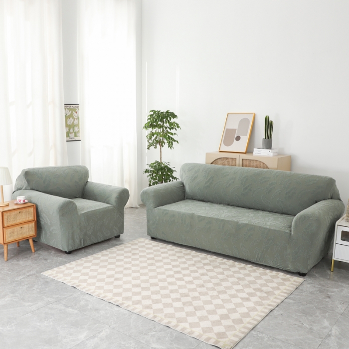 91家纺网 家纺一手货源 找家纺 兴妮雅2023新款大树叶防水弹力沙发笠立体浮雕提花组合沙发套 抹茶绿