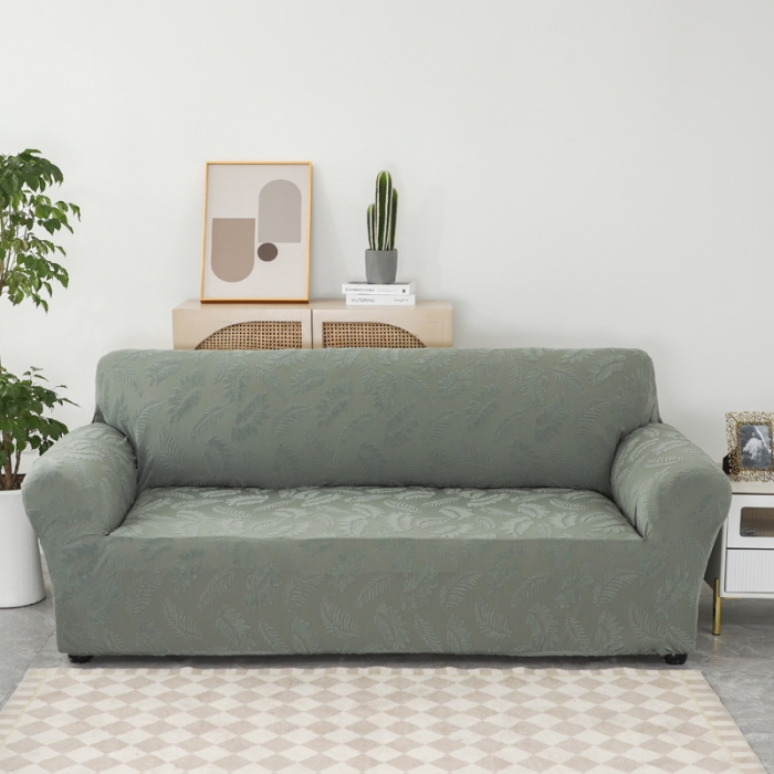 91家纺网 家纺一手货源 找家纺 兴妮雅2023新款大树叶防水弹力沙发笠立体浮雕提花组合沙发套 抹茶绿