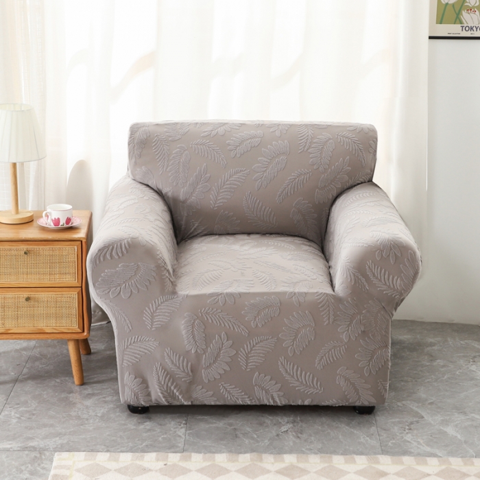 91家纺网 家纺一手货源 找家纺 兴妮雅2023新款大树叶防水弹力沙发笠立体浮雕提花组合沙发套 浅灰