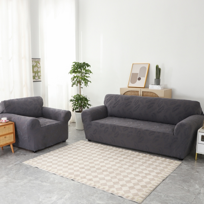 91家纺网 家纺一手货源 找家纺 兴妮雅2023新款大树叶防水弹力沙发笠立体浮雕提花组合沙发套 深灰