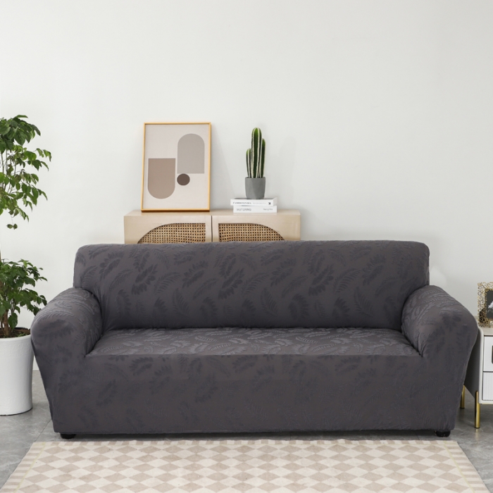91家纺网 家纺一手货源 找家纺 兴妮雅2023新款大树叶防水弹力沙发笠立体浮雕提花组合沙发套 深灰