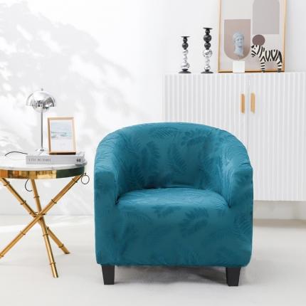 91家纺网 家纺一手货源 找家纺 兴妮雅2023新款大树叶防水弹力立体浮雕提花圆沙发套 孔雀蓝