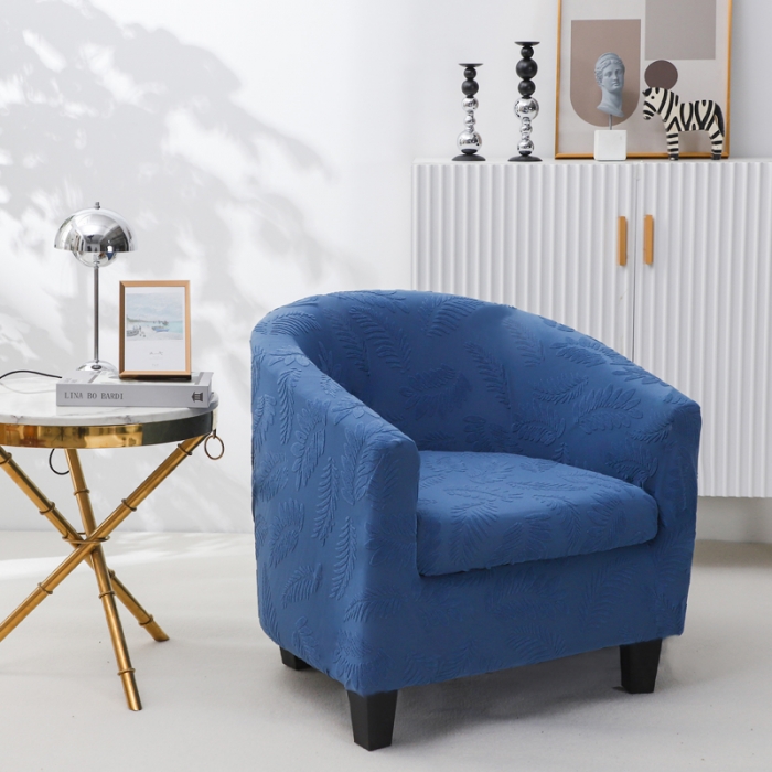 91家纺网 家纺一手货源 找家纺 兴妮雅2023新款大树叶防水弹力立体浮雕提花圆沙发套 宝蓝