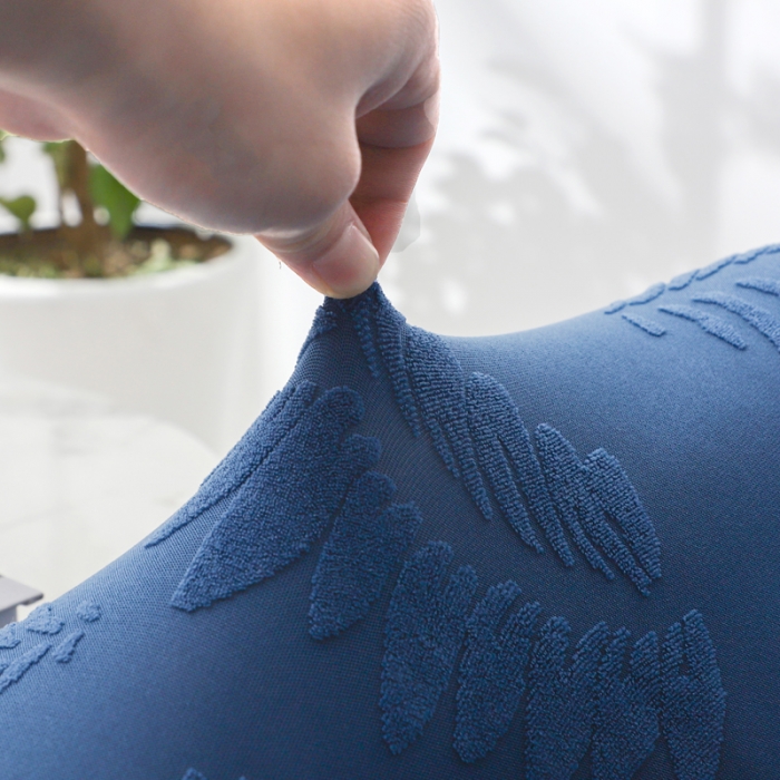 91家纺网 家纺一手货源 找家纺 兴妮雅2023新款大树叶防水弹力立体浮雕提花圆沙发套 宝蓝