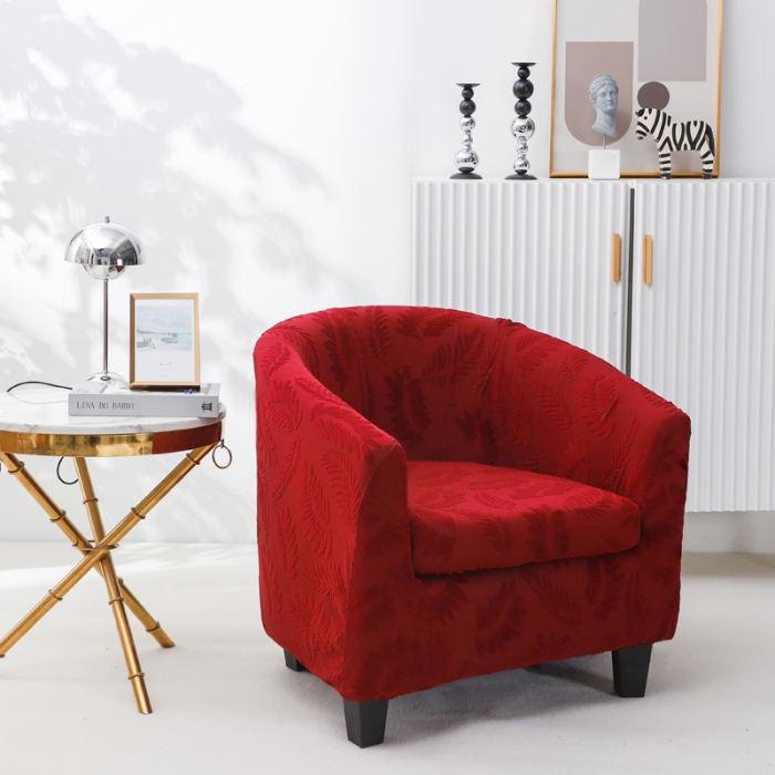 91家纺网 家纺一手货源 找家纺 兴妮雅2023新款大树叶防水弹力立体浮雕提花圆沙发套 酒红