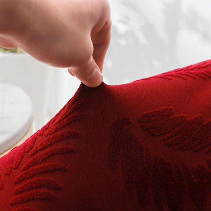 91家纺网 家纺一手货源 找家纺 兴妮雅2023新款大树叶防水弹力立体浮雕提花圆沙发套 酒红