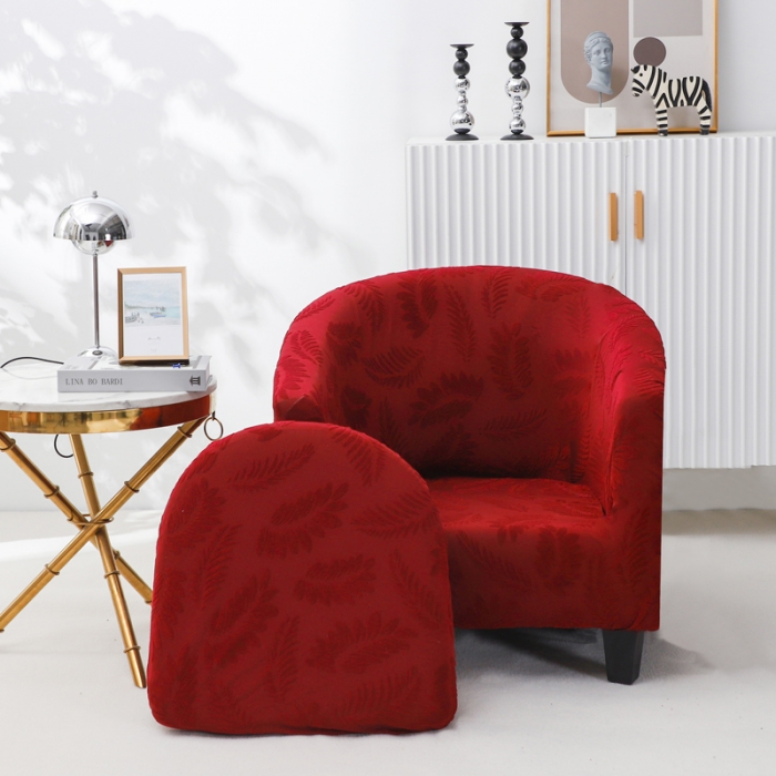 91家纺网 家纺一手货源 找家纺 兴妮雅2023新款大树叶防水弹力立体浮雕提花圆沙发套 酒红