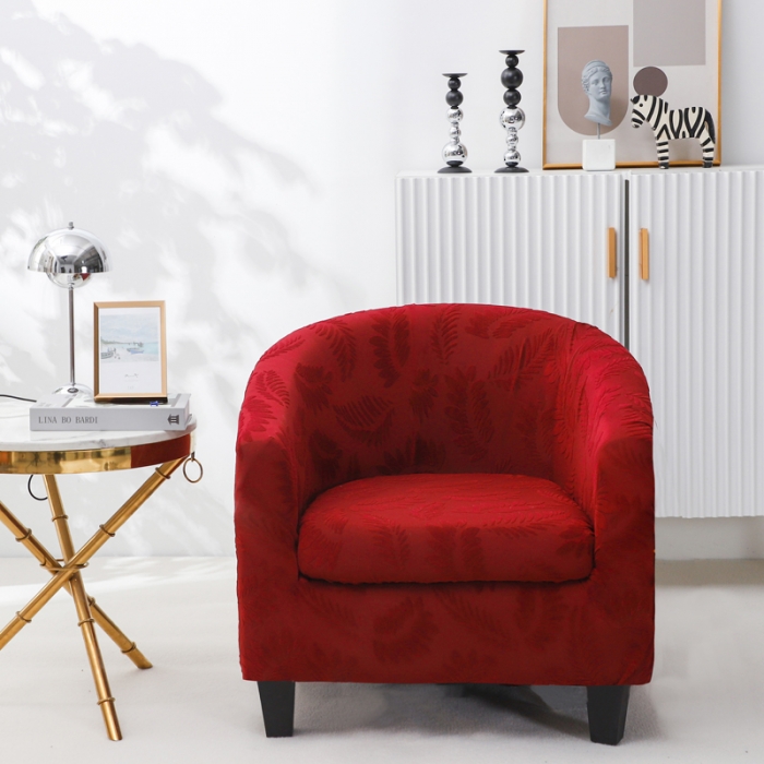 91家纺网 家纺一手货源 找家纺 兴妮雅2023新款大树叶防水弹力立体浮雕提花圆沙发套 酒红