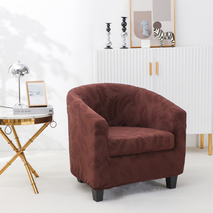 91家纺网 家纺一手货源 找家纺 兴妮雅2023新款大树叶防水弹力立体浮雕提花圆沙发套 咖啡