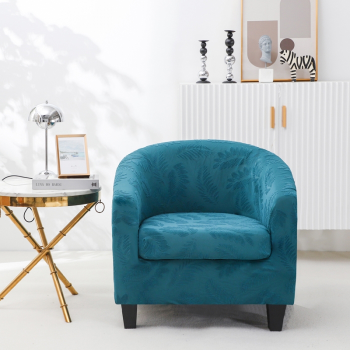 91家纺网 家纺一手货源 找家纺 兴妮雅2023新款大树叶防水弹力立体浮雕提花圆沙发套 孔雀蓝