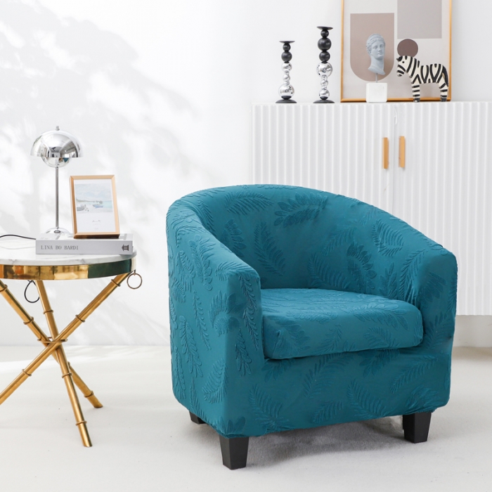 91家纺网 家纺一手货源 找家纺 兴妮雅2023新款大树叶防水弹力立体浮雕提花圆沙发套 孔雀蓝