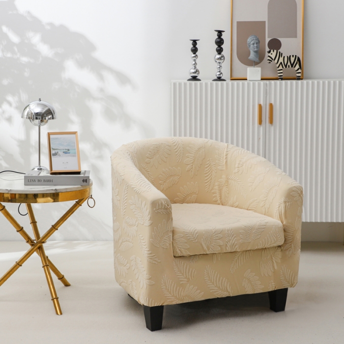 91家纺网 家纺一手货源 找家纺 兴妮雅2023新款大树叶防水弹力立体浮雕提花圆沙发套 米黄