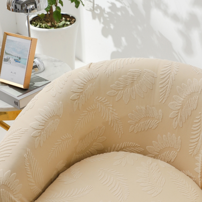 91家纺网 家纺一手货源 找家纺 兴妮雅2023新款大树叶防水弹力立体浮雕提花圆沙发套 米黄