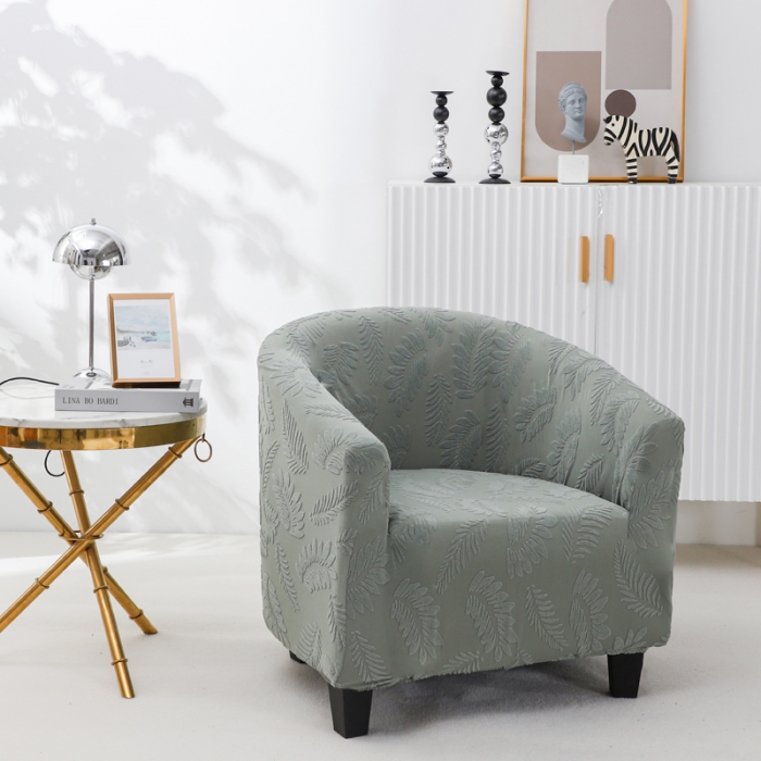 91家纺网 家纺一手货源 找家纺 兴妮雅2023新款大树叶防水弹力立体浮雕提花圆沙发套 抹茶绿